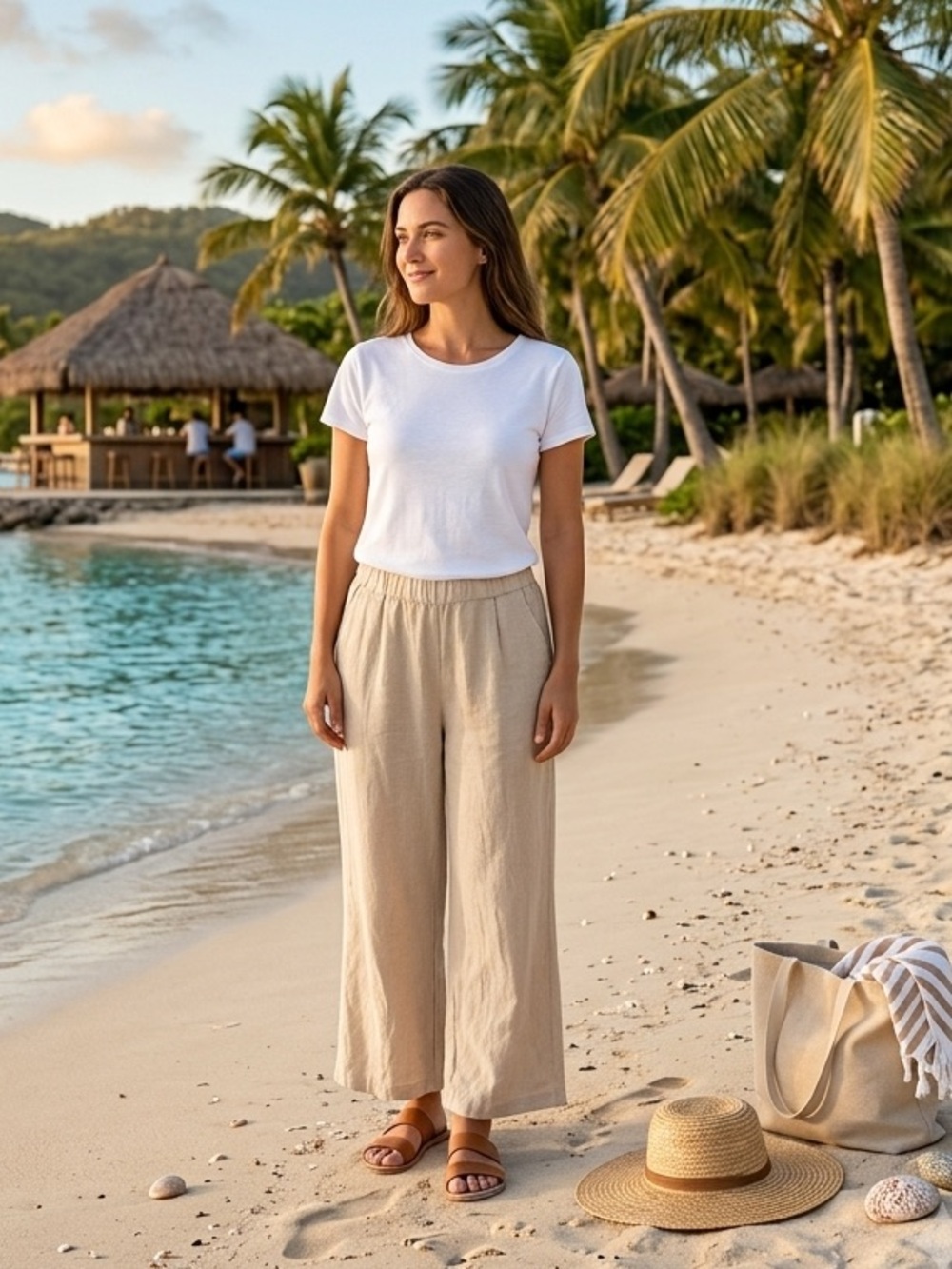 Pistache Italian 100% Linen Wide Leg Cropped Ankle Pants Trousers Woman Large - Picture 2 of 13